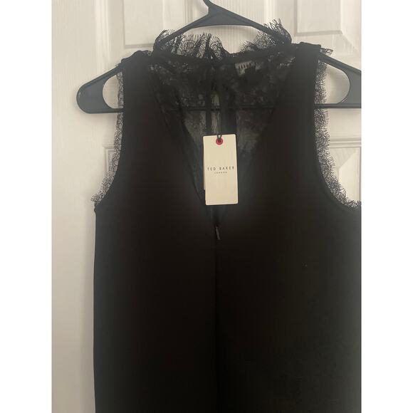 New Women's Ted Baker Chharis Gorgeous  Lace Mock Neck Dress Black - Picture 1 of 10